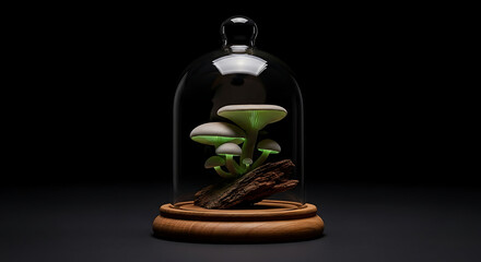 Obraz premium Enchanted Glow Bioluminescent Mushrooms Under Glass Dome