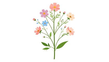 Naklejka premium Colorful Wildflower Bouquet on White Background