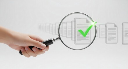 Digital Document Verification Magnifying Glass Highlighting Approved File