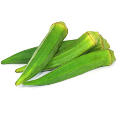 Fresh green okra pods isolated on white
