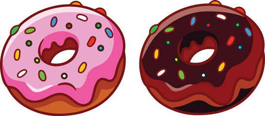 Donut vector illustration design. two flavor donut illustration. donut sticker for business purpose.
