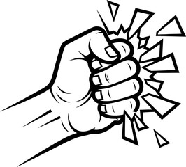 Human fist breaking something with explosion effect. Power and strength concept. Vector illustration for icon, symbol, poster, banner design