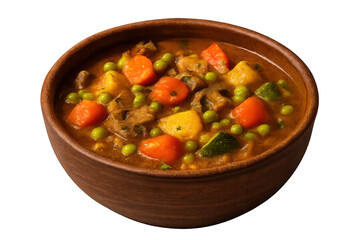 Hearty vegetable stew in bowl on transparent background