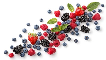Assorted fresh berries including blueberries raspberries blackberries and strawberries delicious healthy food mix