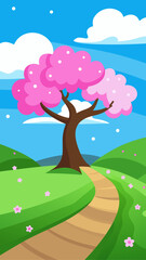 Illustration of a cherry blossom tree in springtime