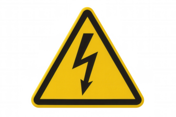 High voltage warning sign identifying electricity danger and electric shock risk on transparent background