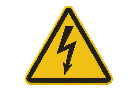 High voltage warning sign identifying electricity danger and electric shock risk on transparent background