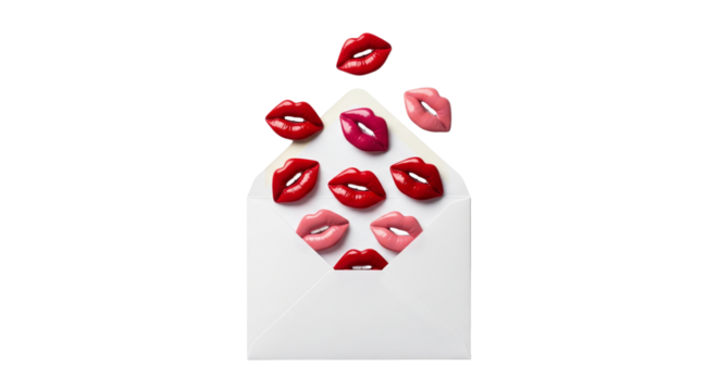 Isolated lips pattern in envelope, romantic kissing, love expression, affection, romance - Powered by Adobe