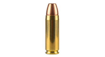 Isolated Golden Bullet Cartridge for Rifle or Handgun Weapon, Brass Case and Copper Projectile