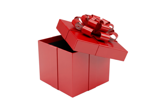 Isolated red gift box with a ribbon and lid slightly open for a present or surprise