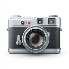 Classic vintage camera with silver and black design isolated on white background, a timeless piece
