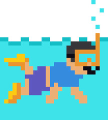 pixel illustration of skin diving in summer