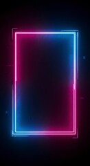 Obraz premium A vibrant neon rectangle frame with pink and blue hues, perfect for modern designs and eyecatching visuals on a dark background