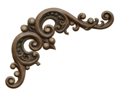 Ornate decorative vintage wood corner motif swirl carved embellishment elegant design for frame or furniture accent