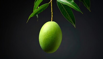 Fresh Green Mango Hanging on Tree Branch