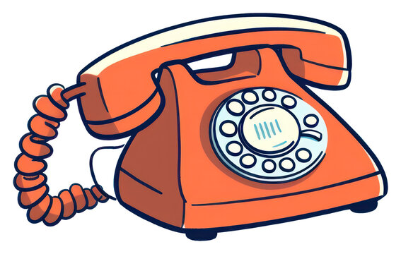 PNG Retro cantoon bule and red phone line old electronics.