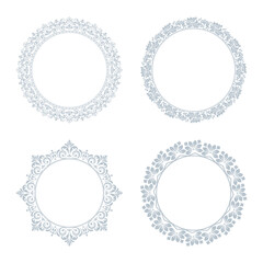 Set of decorative frames Elegant vector element for design in Eastern style, place for text. Floral gray and white borders. Lace illustration for invitations and greeting cards