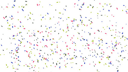 Festive confetti background with green, blue, and red pieces floating down