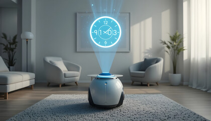 Smart Home Robot Projecting Holographic Clock for Time Management