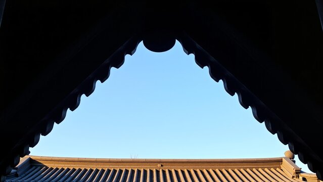 Traditional eaves triangular frame composition