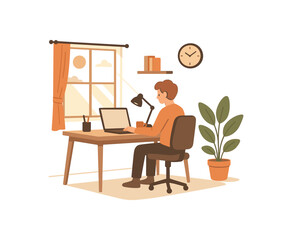 Fototapeta premium workspace with sunlight productivity flat vector illustration style isolated on white background