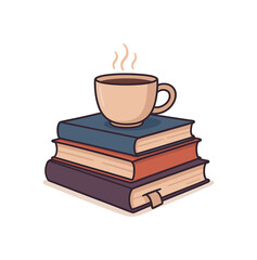 Naklejka premium books and coffee cup education flat vector illustration style isolated on white background