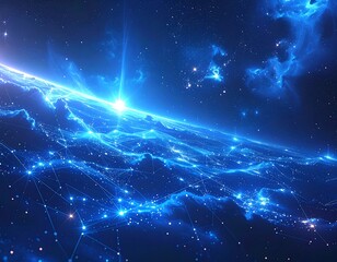 Fototapeta premium A vibrant blue celestial body with light flares