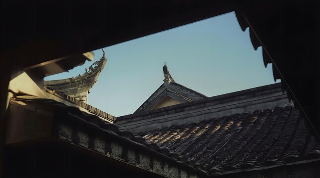 Traditional eaves triangular frame composition