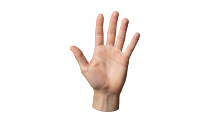 Isolated hand showing five fingers reaching upward in gesture of greeting or counting