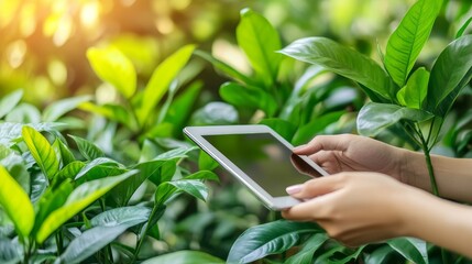 Agricultural scientist researches soil and fresh harvest using tablet technology for insights.