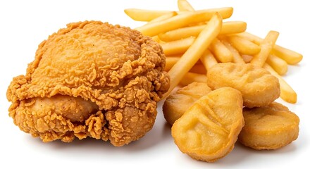 Crispy fried chicken meal with french fries and nuggets