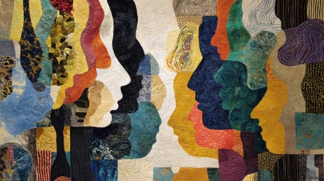 Abstract faces patchwork quilt design