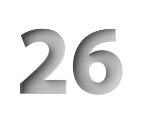 Sleek White Number 26 Twenty Six With Subtle Shadow Embossed Into Grey Background 3D Illustration