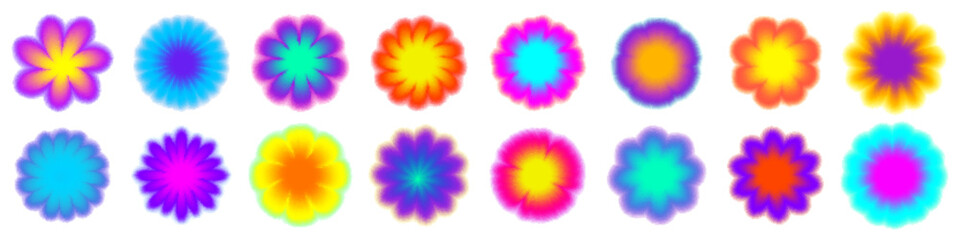 Abstract y2k gradient flower with soft blur glow. Y2K inspired shape and dreamy flower design create a smooth gradient blur aesthetic element.