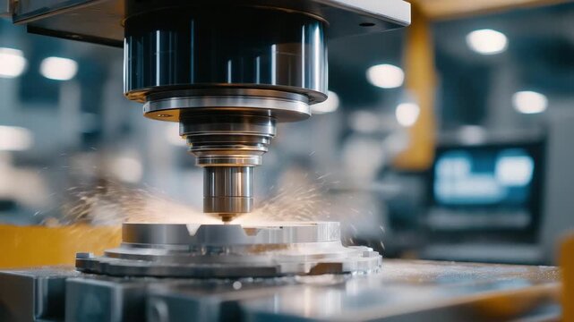 Close-up of CNC machines operating autonomously on complex aerospace parts, emotion of meticulous focus and technical mastery visible, representing precision engineering, automated fabrication, and