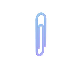 Obraz premium Stylized blue and purple glowing paper clip, 3D render, office supplies icon. 3d illustration