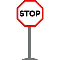 Red Octagon Stop Sign With White Background And Black STOP Text On Gray Pole