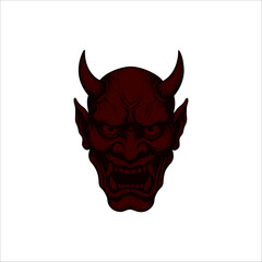 Japanese tengu demon evil yokai ronin oni mask hand drawn illustration