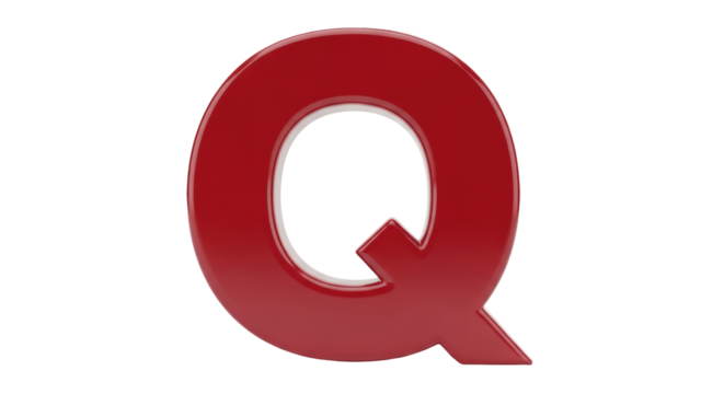 Isolated 3D red letter Q, a graphical user interface element for designs and creative works - Powered by Adobe
