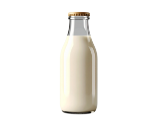 Classic Milk Bottle with Fresh Glass of Milk, Isolated PNG