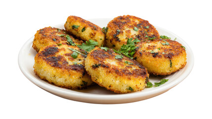 Fototapeta premium Aloo Tikki on a plate isolated on a white background