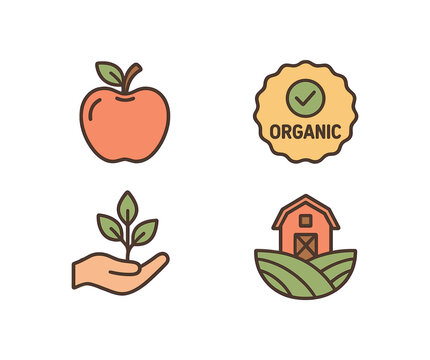 outline colorful icon 4 isolated on transparent background flat vector illustration style organic food theme including organic organic certification label natural ingredients symbol and