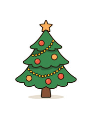 Obraz premium christmas tree holiday flat vector illustration style isolated on white background