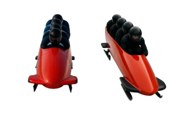 Bobsled teams racing isolated on transparent background

Winter sport bobsleigh athletes in red sled PNG cutout

Professional bobsled team racing in competition isolated PNG