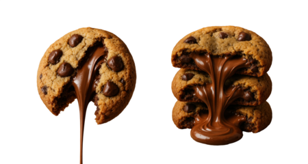 Chocolate chip cookies with melted chocolate filling isolated on transparent background

Stack of gooey cookies with dripping chocolate center PNG

Fresh baked cookies with creamy chocolate filling cu
