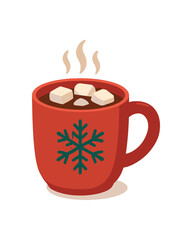 hot cocoa mug holiday flat vector illustration style isolated on white background