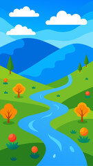 Obraz premium Scenic landscape with river trees and mountain view