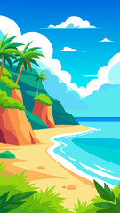 Fototapeta premium Tropical beach with palm trees and blue sky scene