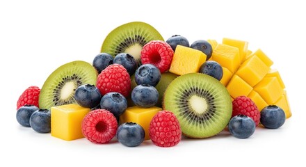 Fresh fruit salad with kiwi mango blueberries and raspberries healthy food delicious dessert colorful mix