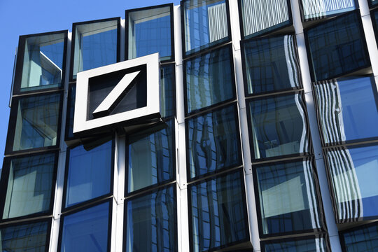 Frankfurt, Hesse, Germany - June 30, 2025:  Deutsche Bank logo in Frankfurt, Germany - DB AG is a German multinational investment bank and financial services company
